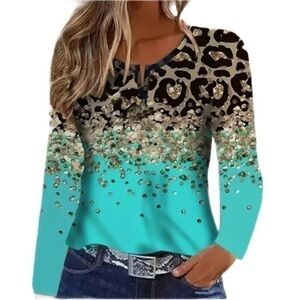 Women's Leopard Print V-Neck Knit Top - Size XL - NWT